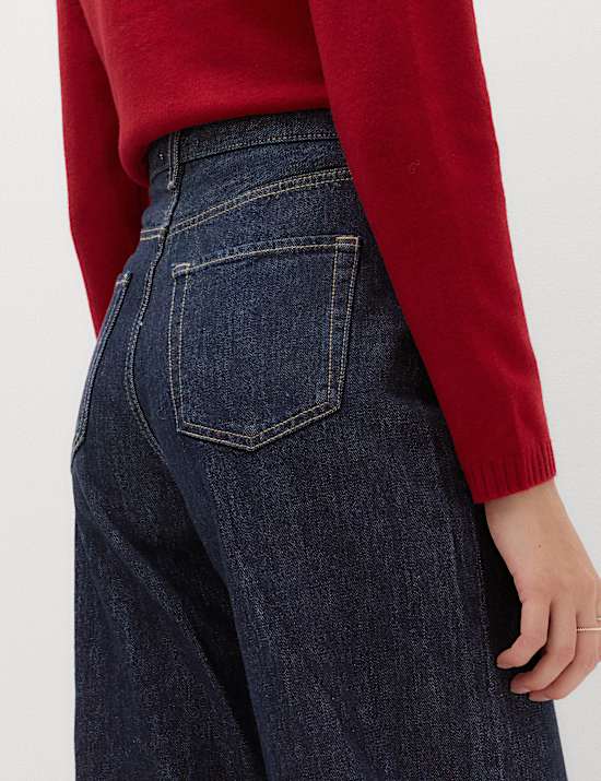 High Waisted Wide Leg Turn Up Jeans
