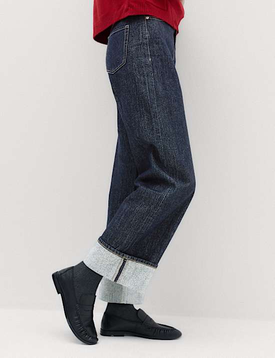 High Waisted Wide Leg Turn Up Jeans