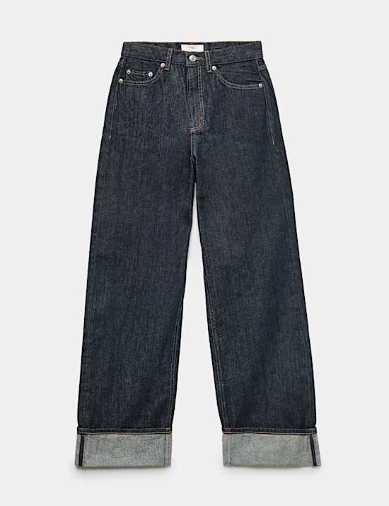 High Waisted Wide Leg Turn Up Jeans