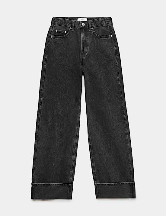 Jeans con vuelta de pata ancha de cintura alta