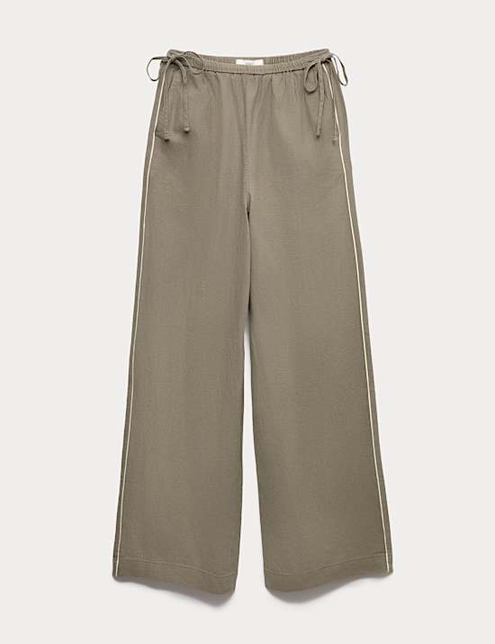 Linen Rich Tie Side Wide Leg Trousers