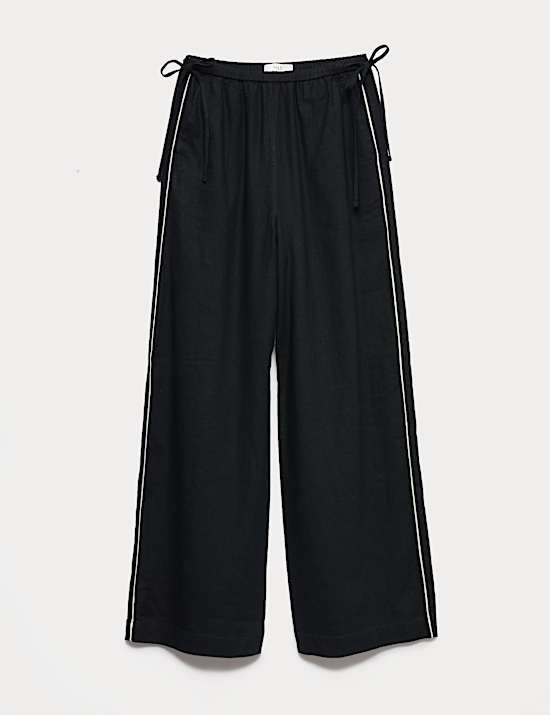 Linen Rich Tie Side Wide Leg Trousers
