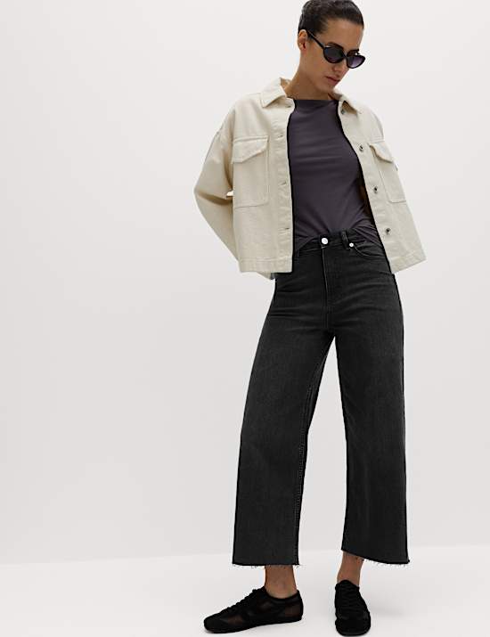 Pantacourt large en jean taille haute