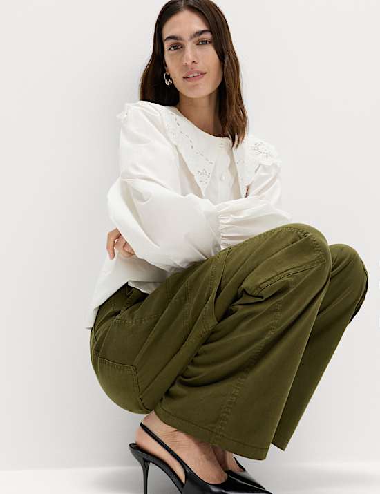 Lyocell Rich Cargo Wide Leg Trousers