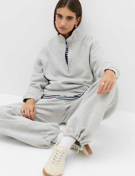 Pure Cotton Patch Pocket Wide Leg Joggers