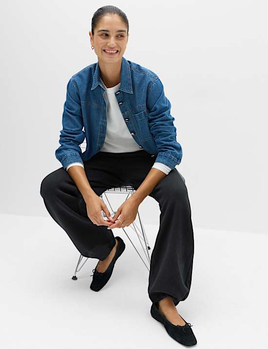 Pure Cotton Patch Pocket Wide Leg Joggers