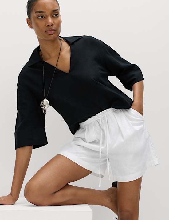 Linen Rich High Waisted Shorts