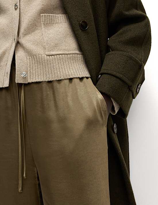 Satin Drawstring Wide Leg Trousers