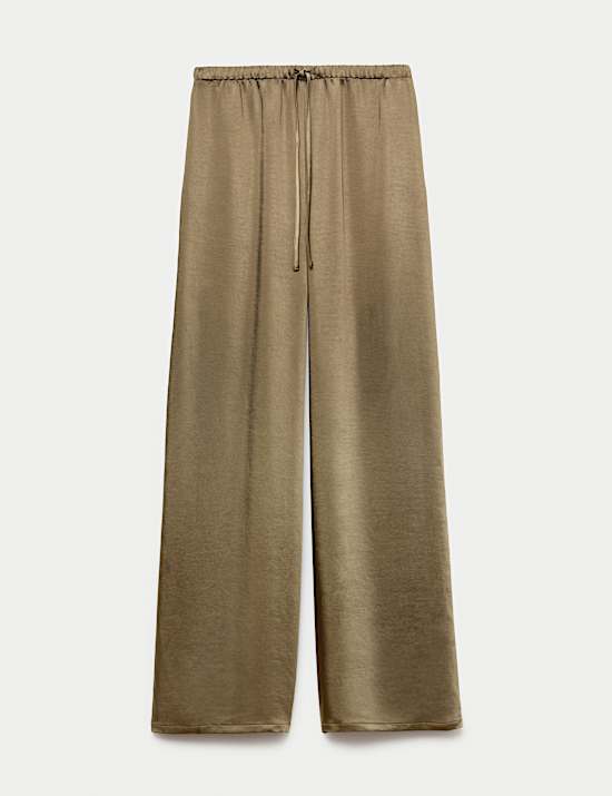 Satin Drawstring Wide Leg Trousers