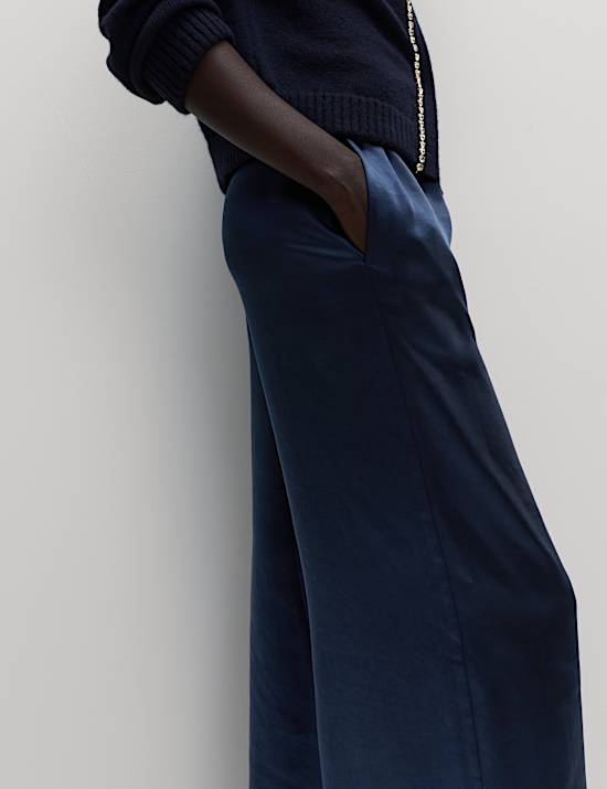 Satin Drawstring Wide Leg Trousers