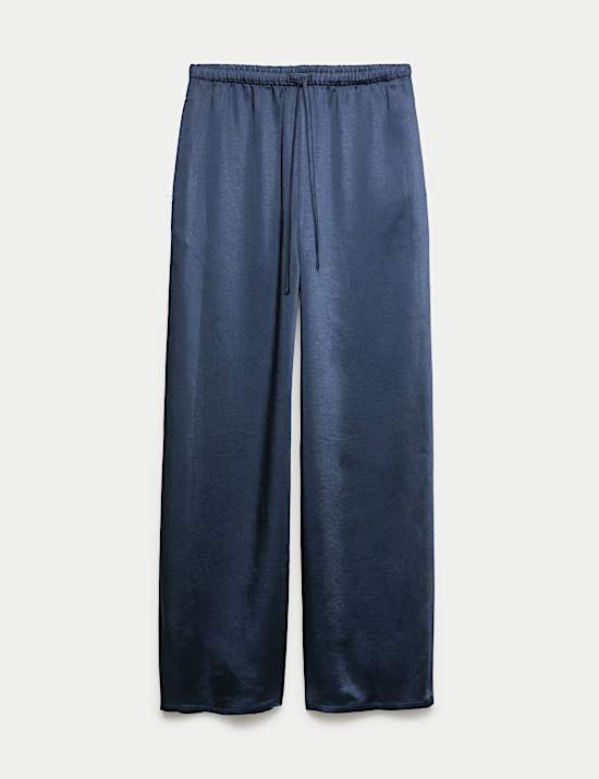 Satin Drawstring Wide Leg Trousers