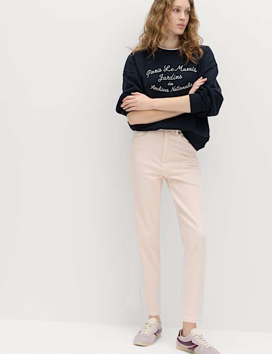 Slim-fit kortere jeans met hoge taille