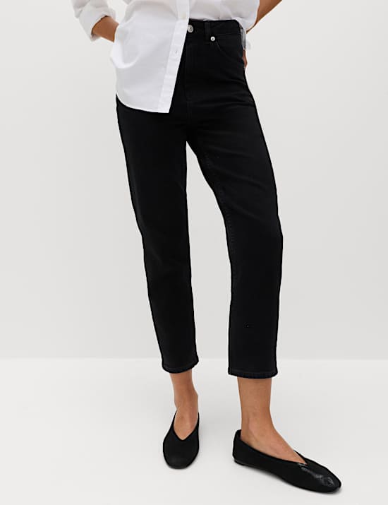 High Waisted Cropped Slim Fit Jeans