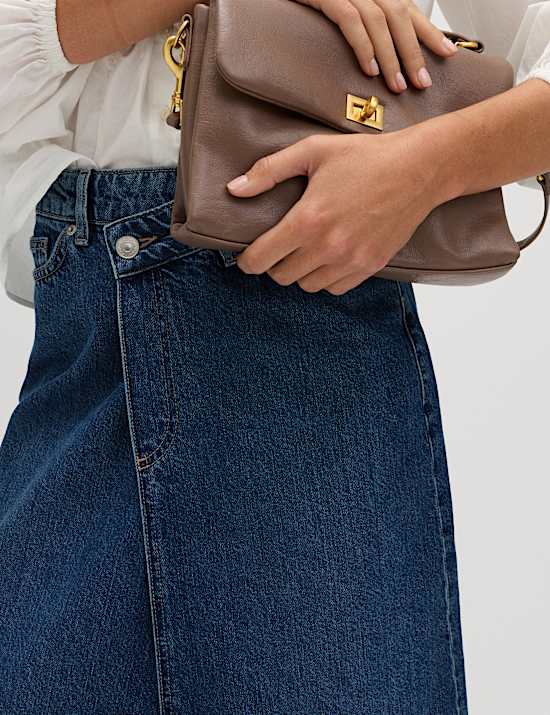 Pure Cotton Denim Assymetric Midi Wrap Skirt