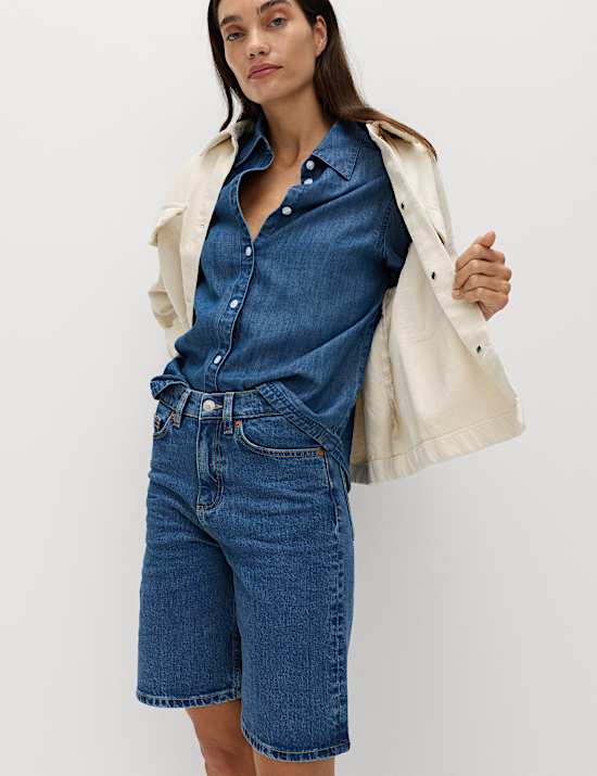 Bermuda taille haute 100 % coton