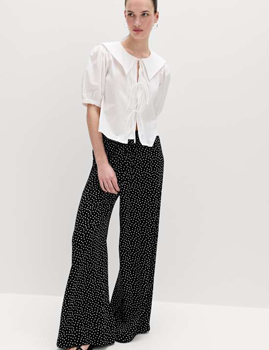 Pantalon coupe large &agrave; taille &eacute;lastique et imprim&eacute;