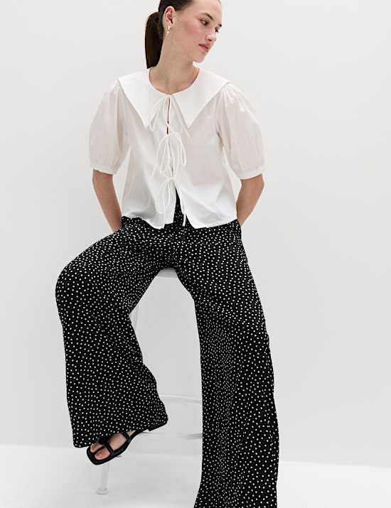 Pantalon coupe large &agrave; taille &eacute;lastique et imprim&eacute;