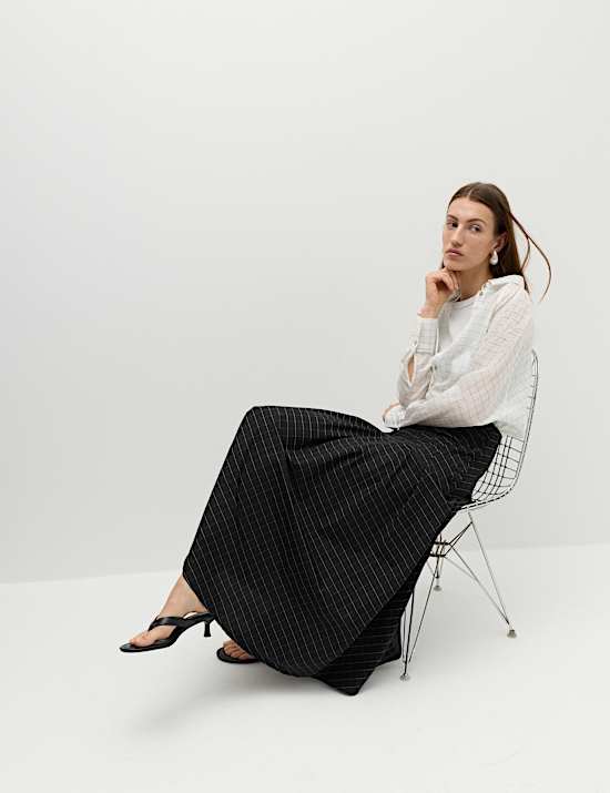 Cotton Rich Checked Button Detail Maxi Skirt
