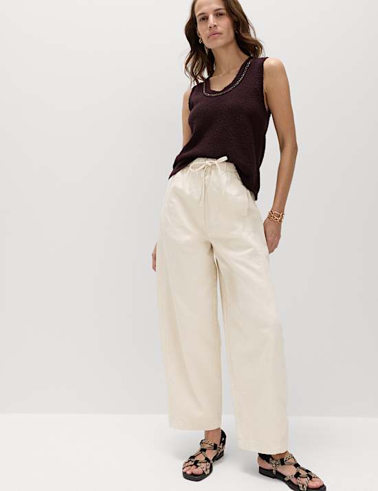 Pull On High Waisted Barrel Leg Jeans