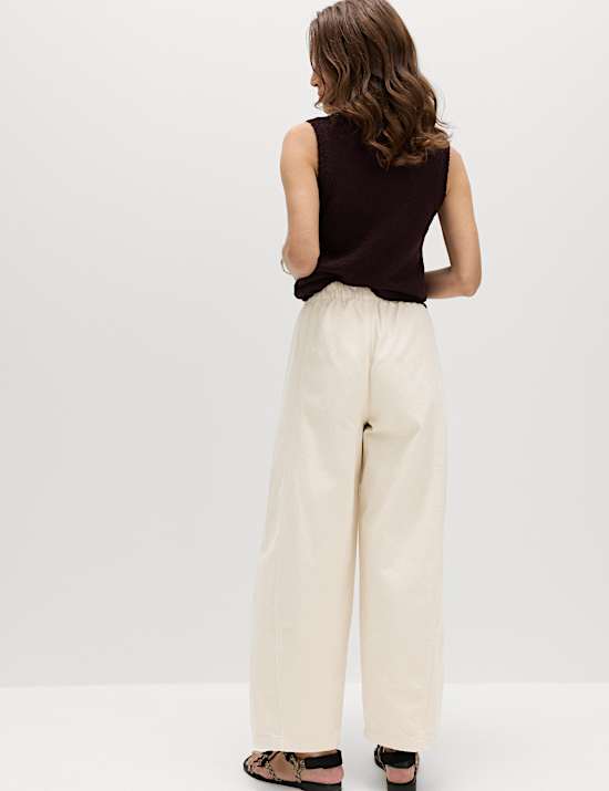 Pull On High Waisted Barrel Leg Jeans