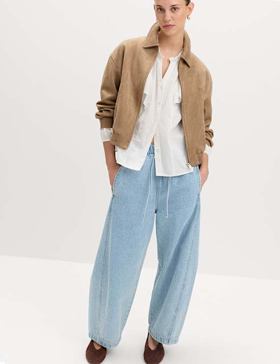 Pull On High Waisted Barrel Leg Jeans