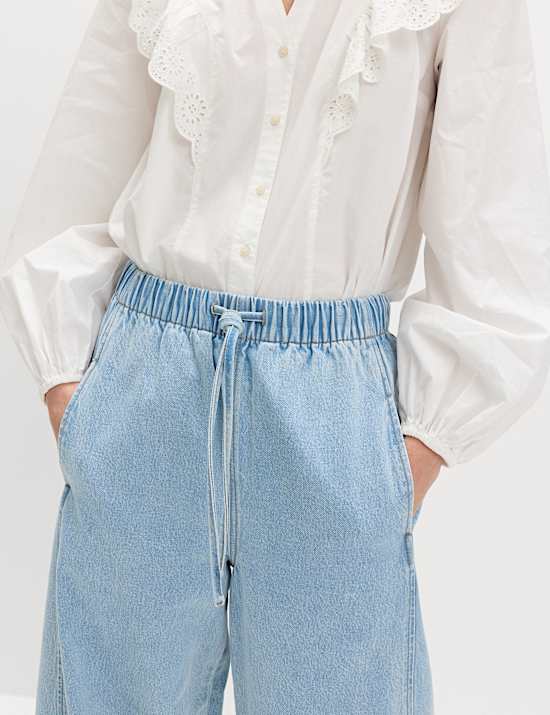 Pull On High Waisted Barrel Leg Jeans