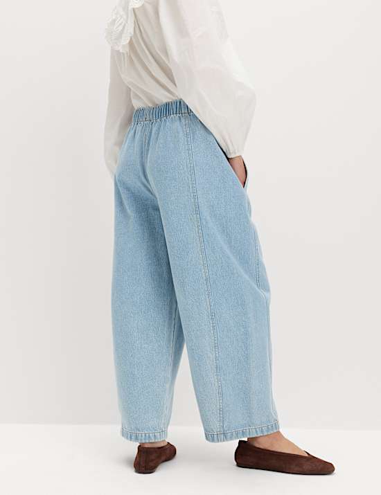 Pull On High Waisted Barrel Leg Jeans