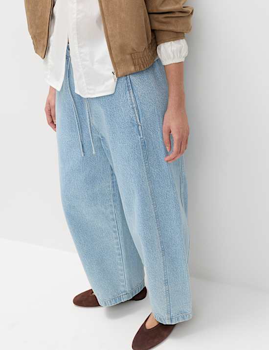 Pull On High Waisted Barrel Leg Jeans