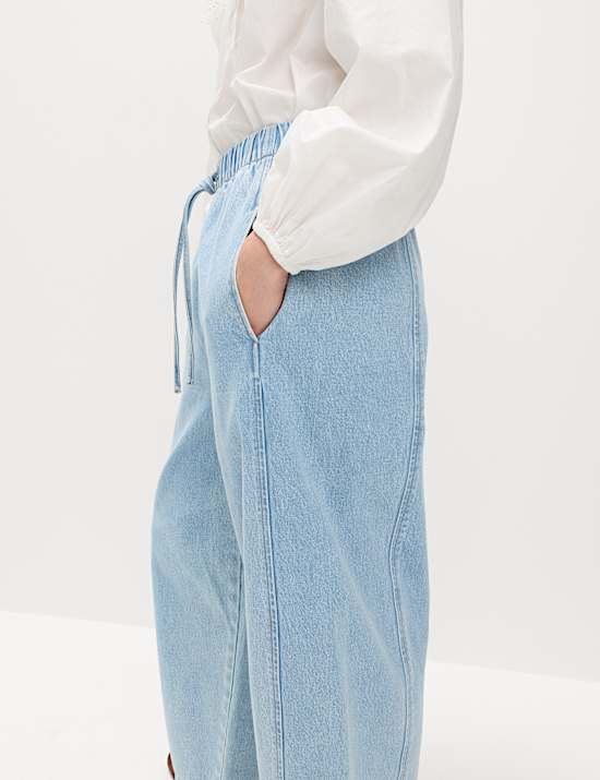 Pull On High Waisted Barrel Leg Jeans