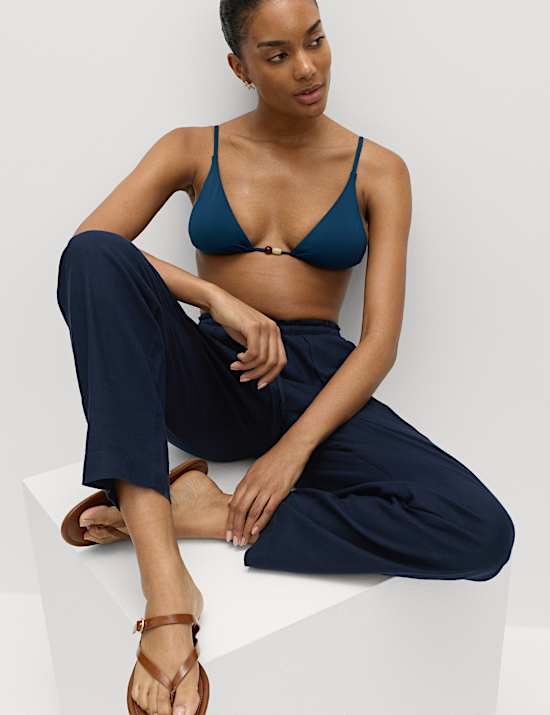 Linen Rich Elasticated Waist Tapered Trousers