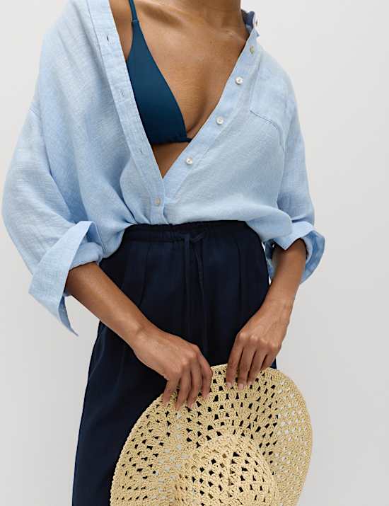 Linen Rich Elasticated Waist Tapered Trousers