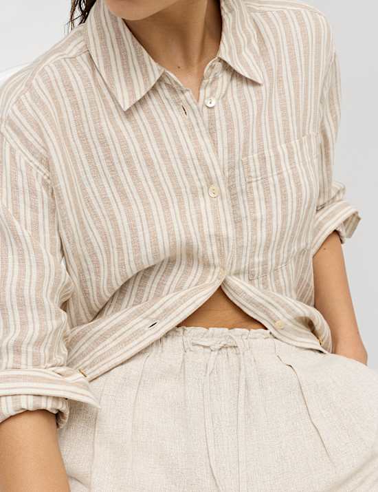 Linen Rich Elasticated Waist Tapered Trousers