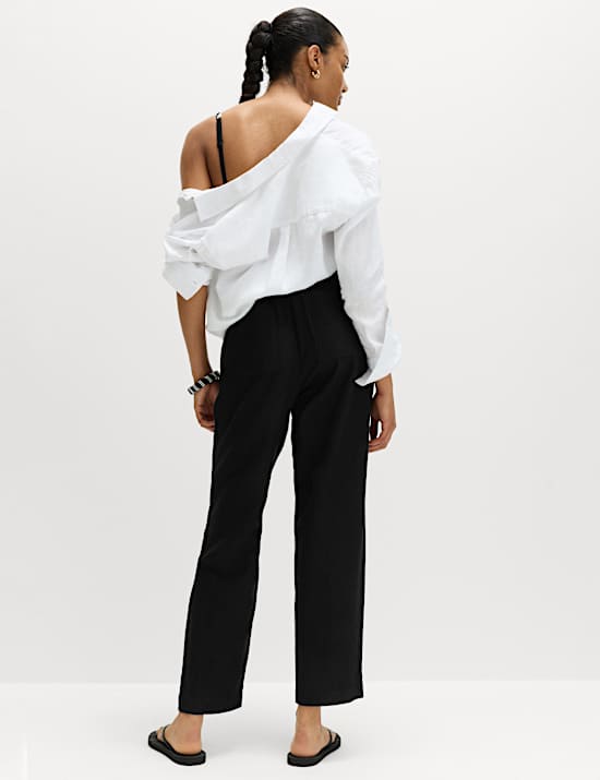 Linen Rich Elasticated Waist Tapered Trousers