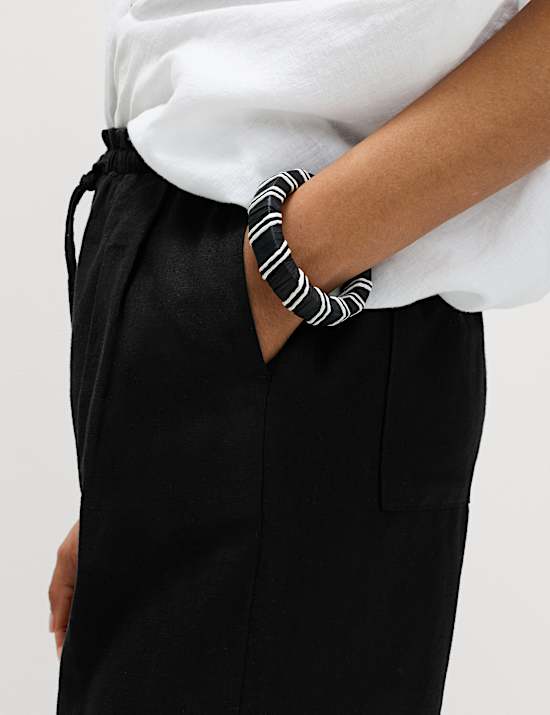 Linen Rich Elasticated Waist Tapered Trousers