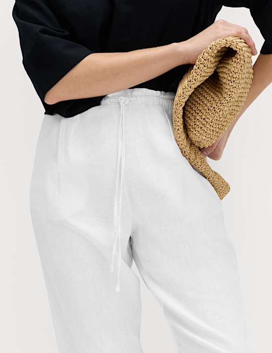 Linen Rich Elasticated Waist Tapered Trousers