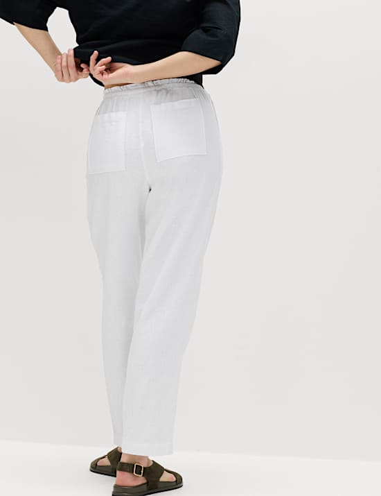 Linen Rich Elasticated Waist Tapered Trousers
