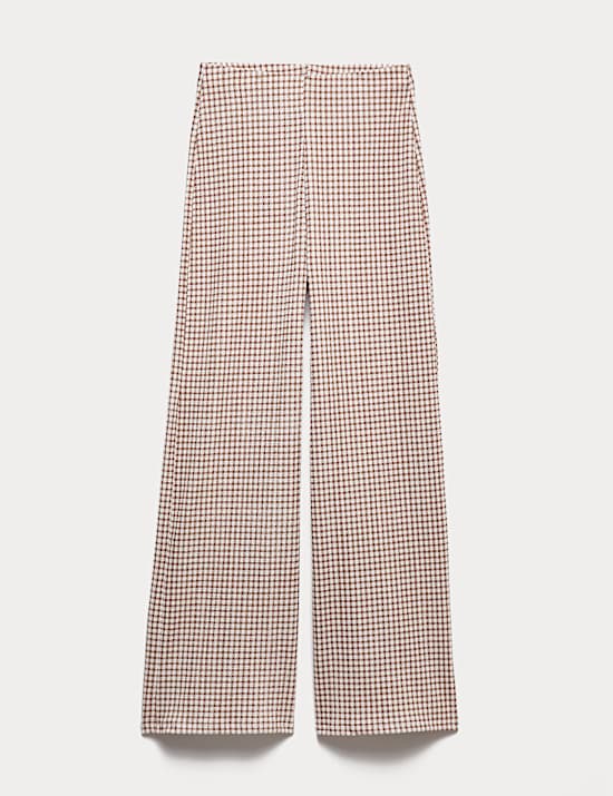 Gingham Elasticated Waist Wide Leg Trousers