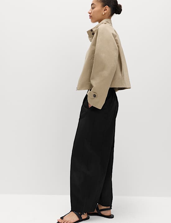 Pure Cotton Drawstring Barrel Leg Ankle Grazer Trousers