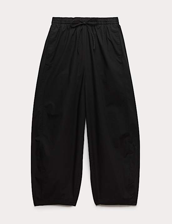 Pure Cotton Drawstring Barrel Leg Ankle Grazer Trousers