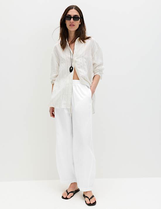 מכנסיים מכותנה טהורה גזרת בארל ובאורך הקרסול עם שרוך הידוק