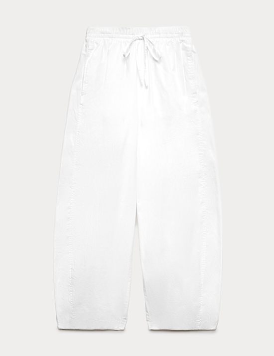 Pantalon coupe barrel &agrave; cordon longueur cheville 100 % coton