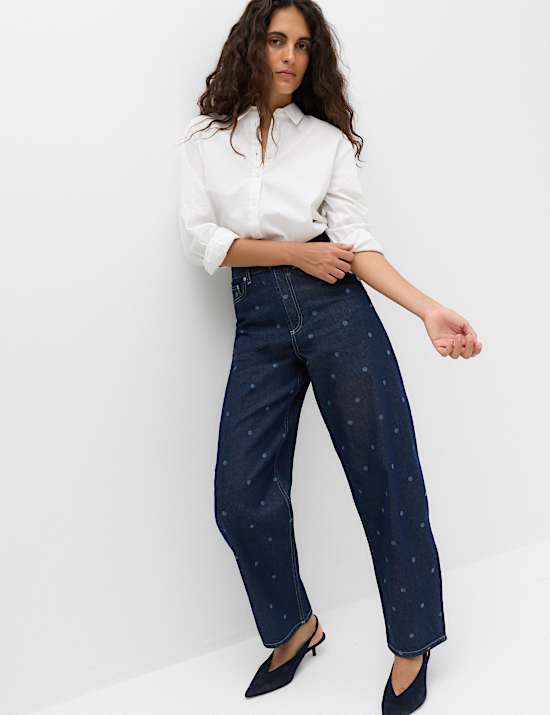 High Waisted Polka Dot Balloon Leg Jeans