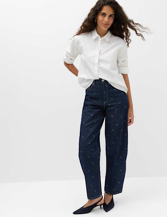 High Waisted Polka Dot Balloon Leg Jeans