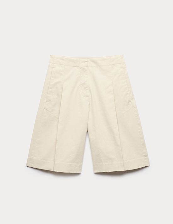 Cotton Rich High Waisted Pleat Front Bermuda Shorts