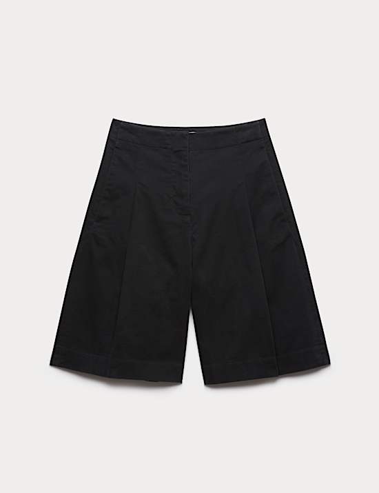 Cotton Rich High Waisted Pleat Front Bermuda Shorts
