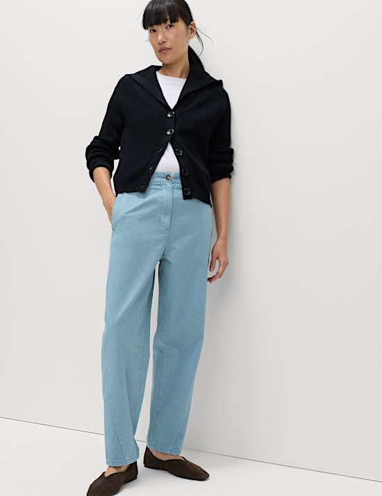 Pantalon 100 % coton coupe carotte &agrave; taille &eacute;lastique