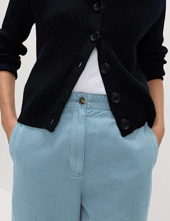 Pantalon 100 % coton coupe carotte &agrave; taille &eacute;lastique