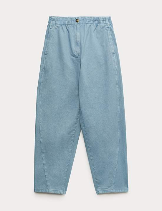 Pantalon 100 % coton coupe carotte &agrave; taille &eacute;lastique