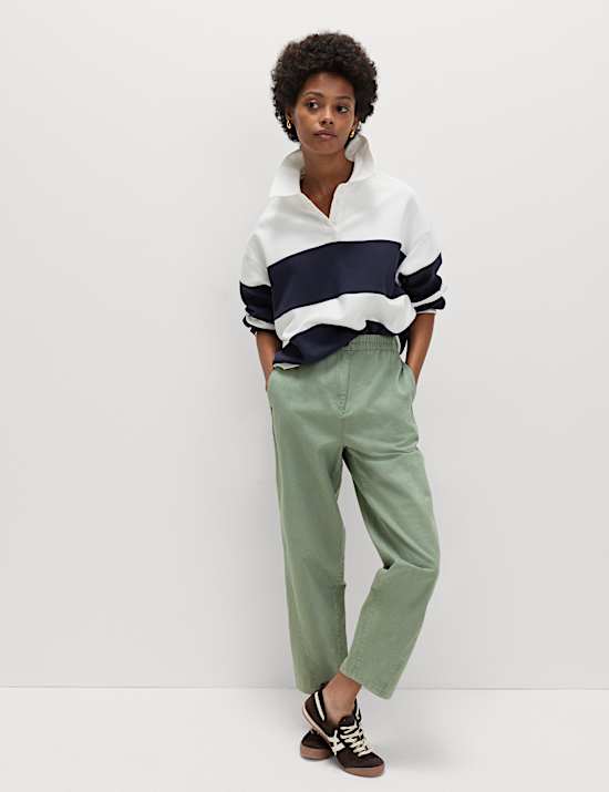 Pure Cotton Elasticated Waist Carrot Leg Trousers