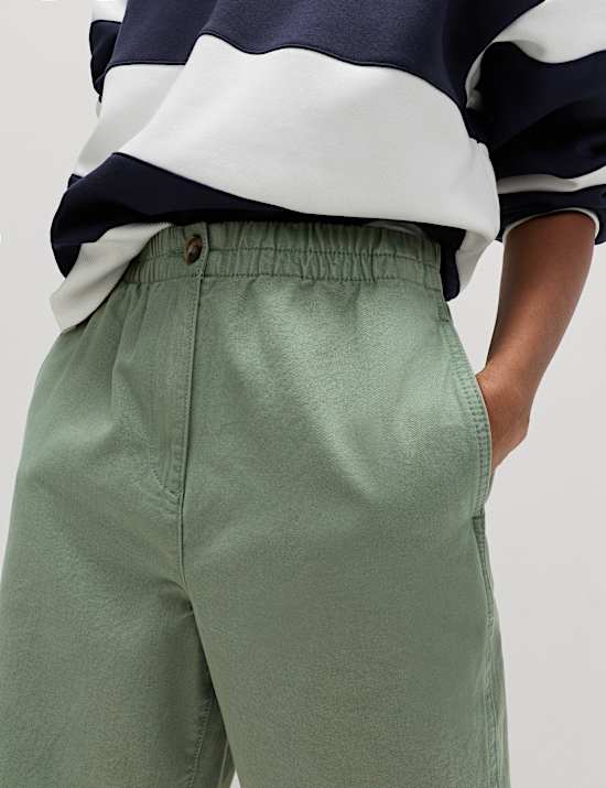 Pure Cotton Elasticated Waist Carrot Leg Trousers